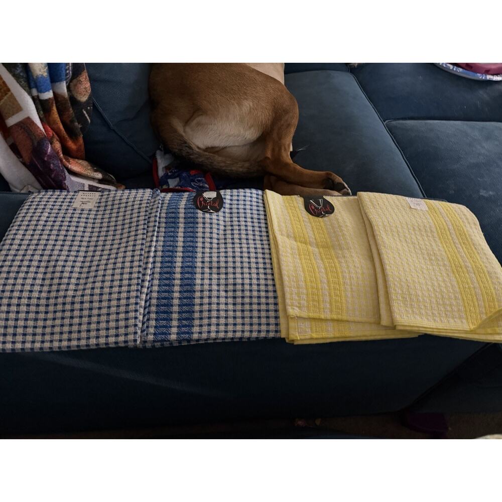 Cristal Gingham Check Kitchen Towels Set 4 Yellow Blue 80s 70s Dish Rags Set 4